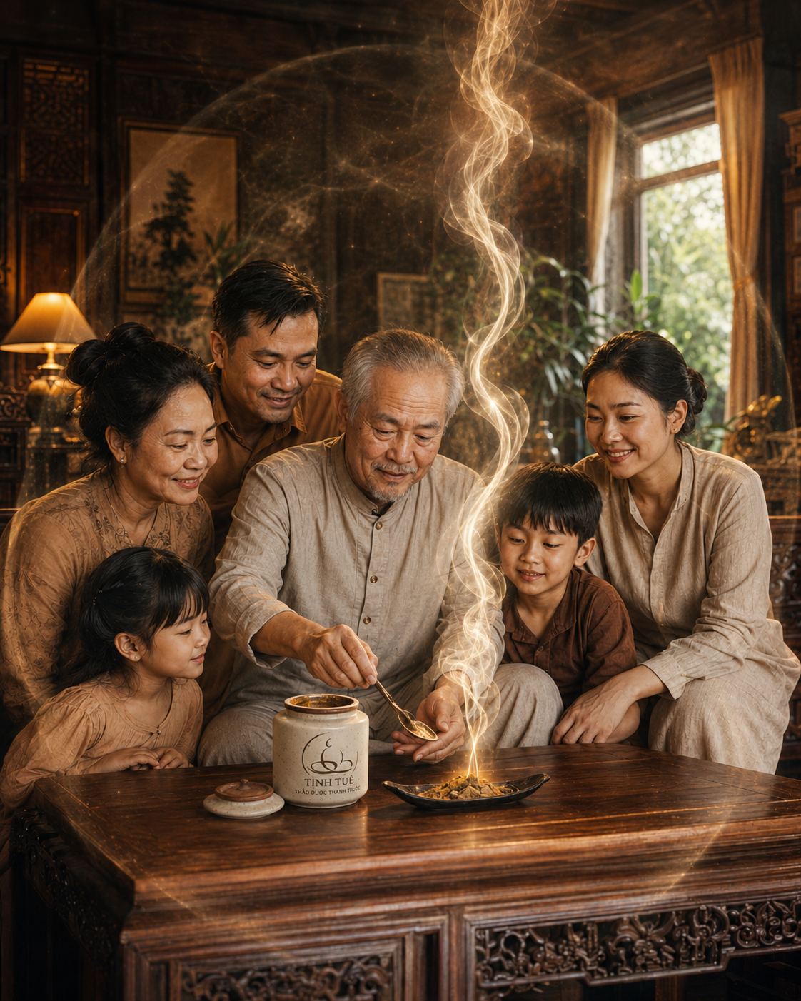 Làn khói nhẹ trong nghi thức xông không gian